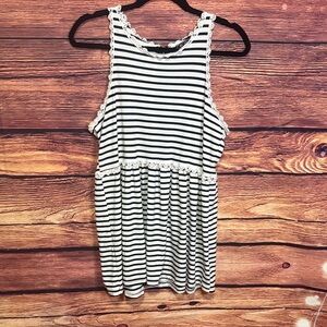 POL Navy and Cream Striped Top with Lace Trim